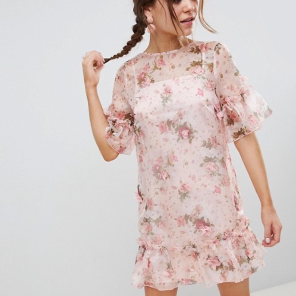 ASOS DESIGN Mini Shift Dress In Pretty 3D Floral